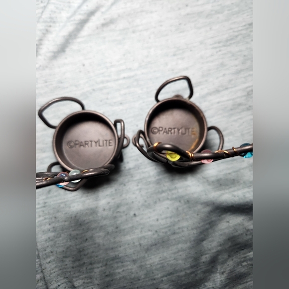 Partylite Beaded Flowers x2 Bronze Wire Tealight Holder Pair - Picture 2 of 6